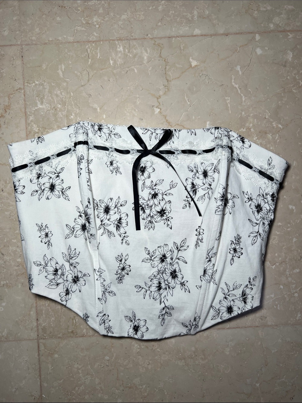 Forever 21 White Floral Top with Black Print